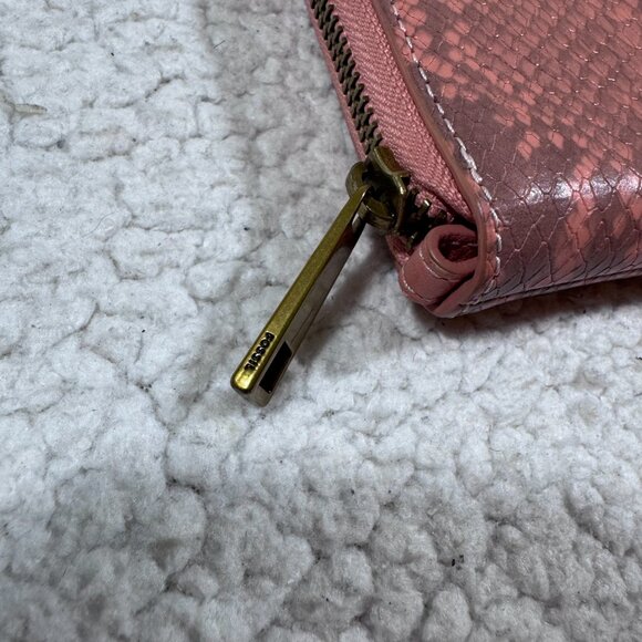 Fossil Women's Liza Zip Around Clutch Snake Python Print Salmon-Pink Wallet - Picture 8 of 8